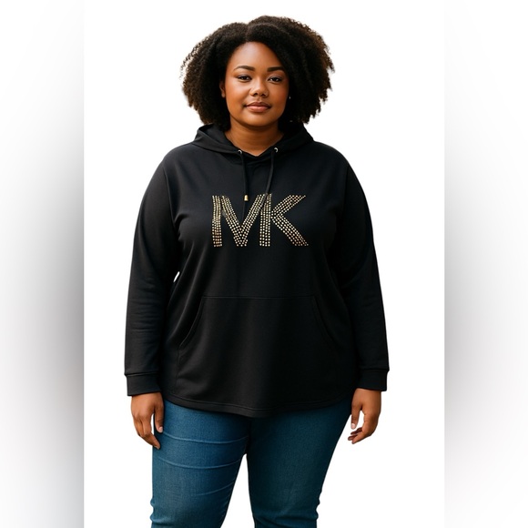MICHAEL Michael Kors Tops - MICHAEL KORS GOLD STUDDED BLACK HOODIE Size 2X Black Goldtone Hardware